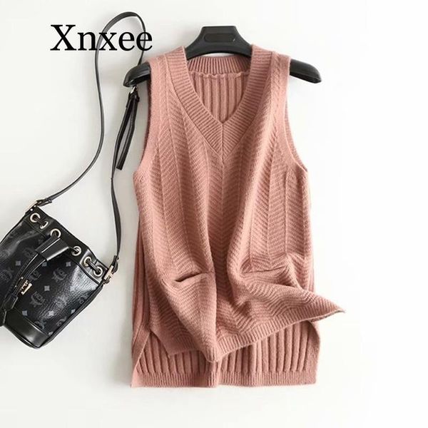 

women's vests faux cashmere knitted white vest spring solid pocket sleeveless jacket female sweater waistcoat femme winter student, Black;white