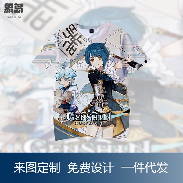 

new game print summer leisure trend short suit genshini mpact3dt, White;black