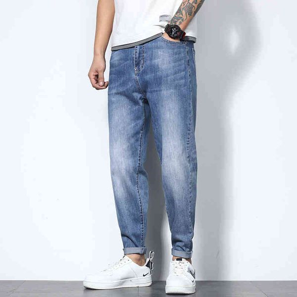 

2021 fashion brand large men's spring and autumn jeans loose elastic fat, Blue