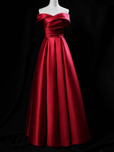 Hochwertiges Satin-Abendkleid, Ballkleider, formelle Falten, Dunkelrot, Königsblau, Marineblau, Weiß, Elfenbein, Champagner, Burgunderrot