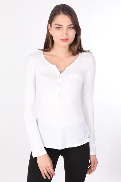 

women's t-shirt womens half-button long sleeve basic white