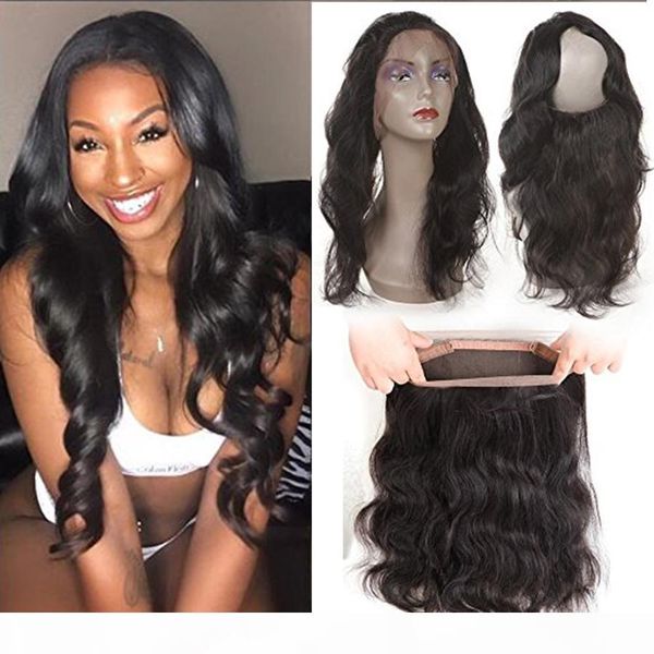 

8a natural hairline 360 lace frontal with baby hair virgin human brazilian body wave full lace frontal closure bleached knots natural black, Black;brown