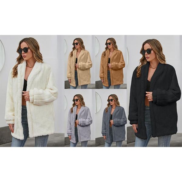 

women's fur & faux 21 autumn winter long length coat solid color loose spliced thick warm casual vintage women wild, Black