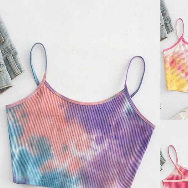 

40 tie dye crop fashion women ladies tie dye print sleeveless vest tenue pullover vest tank crop, White