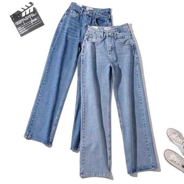 

women's jeans 2021 fashion women streetwear high-waist full-length blue pants