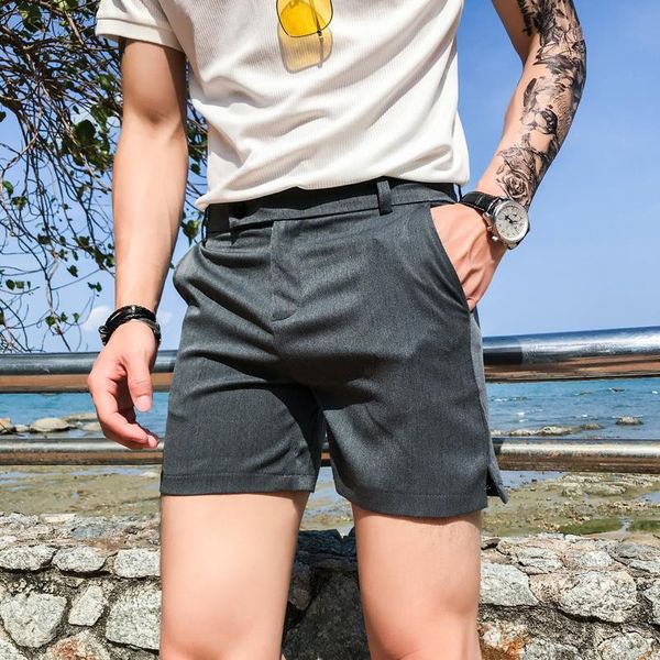 

men's shorts 2021 summer slim fit fashion solid straight men clothing simple match casual business suit short homme streetwear s-3xl, White;black