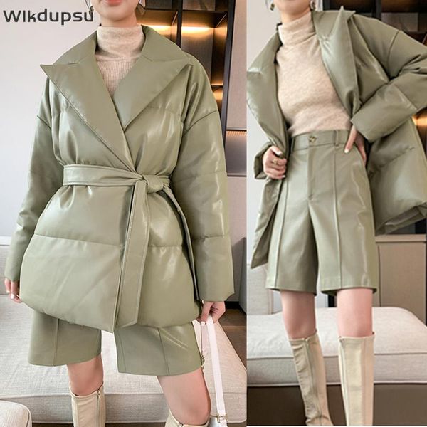 

women's tracksuits pu leather jacket women white duck down ladies luxury fashion winter warm parkas coat shorts suits two piece, Gray