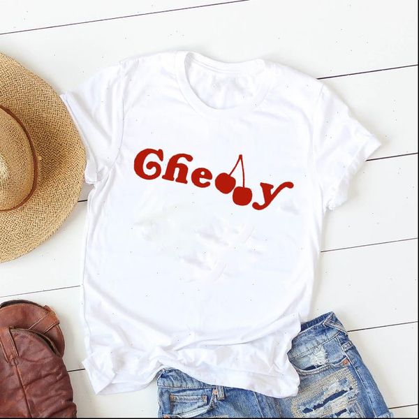 

women lady t shirt summer cherry printed tshirt ladies short sleeve loose tee shirt women female clothes graphic t shirt, White