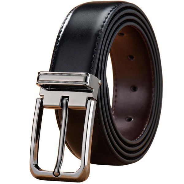 

belts luxury reversible leather for men fashion double side men's casual jeans metal buckle strap male waistband, Black;brown