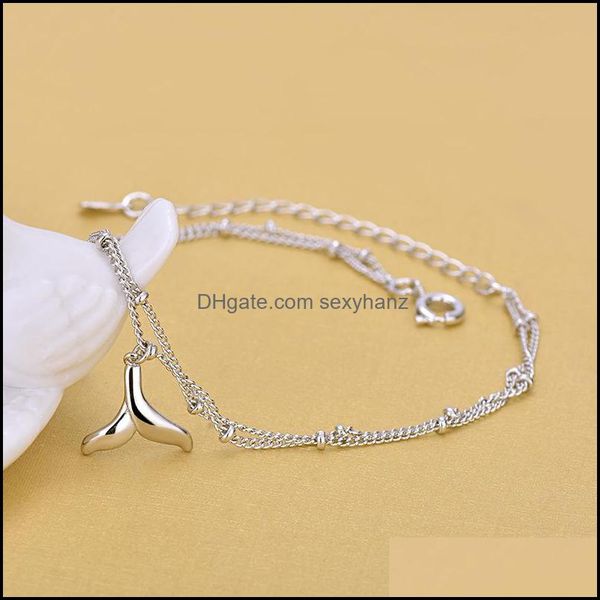 

anklets jewelry 2021 korean style 925 sterling sier mti layer chain fish tail charm for gifts drop delivery spo85, Red;blue