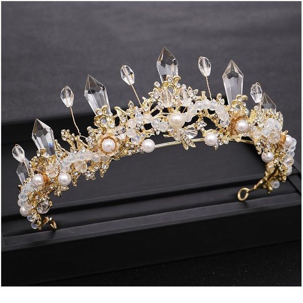 

trendy pearl baroque crystal column queen gold crown princess tiara bridal wedding diadem headpiece hair jewelry acc qylewh, Silver