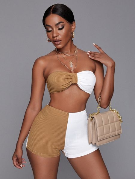 

sxy two tone crop tube & shorts b2tw#, White