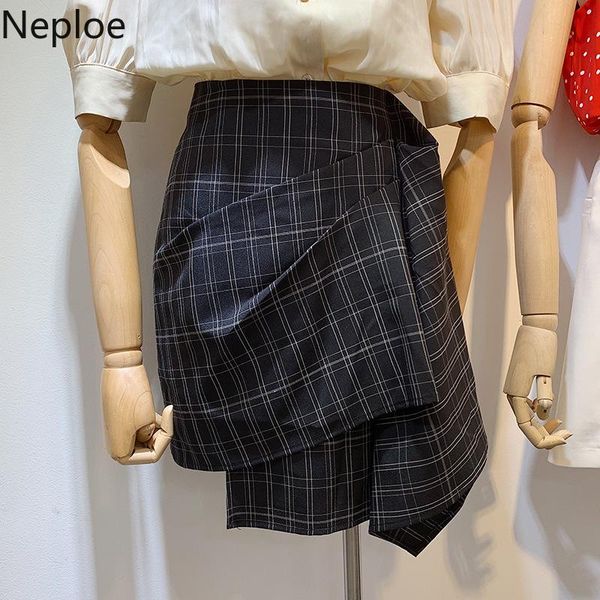 

skirts neploe high waist plaid women summer 2021 irregular length ladies jupe fashion chic slim fit short skirt 44137, Black