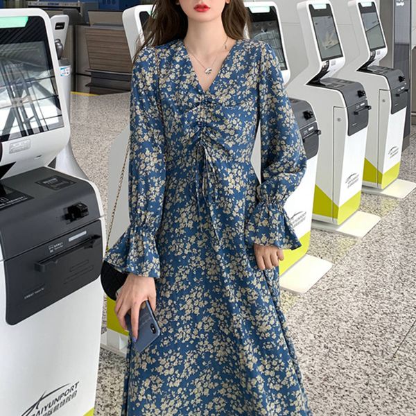 

spring autumn christmas chiffon women long sleeve holiday boho beach vintage floral print party vestidos robe 3dyi, Black;gray