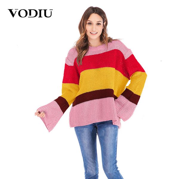 

2021 new winter raiow patchwork loose long sleeve o-neck flare knitted pullover sweater women jumper m3m5, White;black
