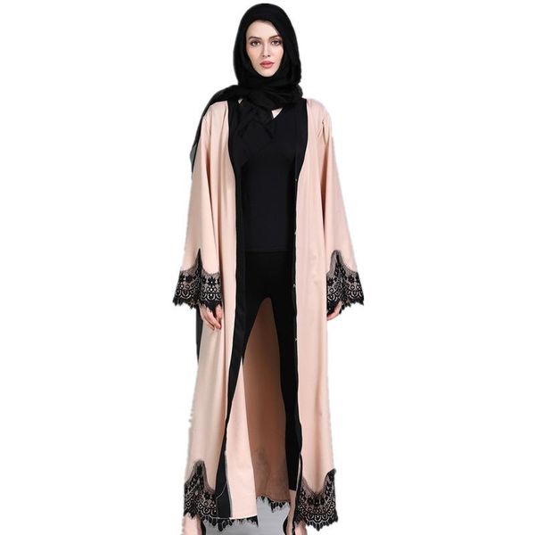 

ethnic clothing plus size women long cardigans lace patchwork elegant muslim cardigan islamic abaya v neck outwear open dubai, Red