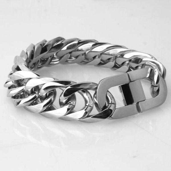 

link, chain 7-40" choose men's jewelry high polished stainless steel cuban bracelet men figaro 19mm wide, Black