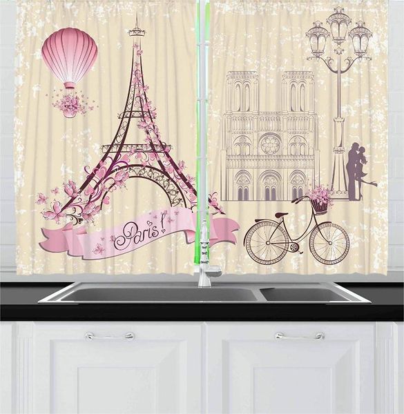 

curtain & drapes kiss curtains floral paris symbols landmarks eiffel tower air balloon bicycle romantic couple window for living room