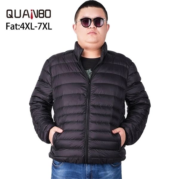 Fat Big Size 5XL 6XL 7XL Piumino ultraleggero Piumino bianco piumino caldo colletto alla coreana Piumini leggeri da uomo corti Marca 201225