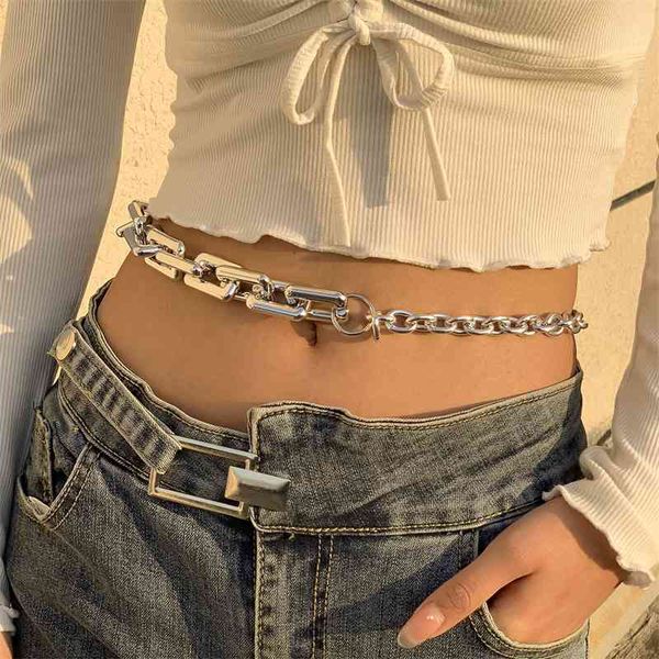 

gaku personalized square button single layer chain waist belly chains retro fashion decoration body jewelry women hippop, Silver