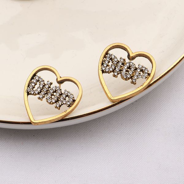 

style d family letters inlaid with diamond earrings, personalized make old net red love female temperament korean style earrings, Golden