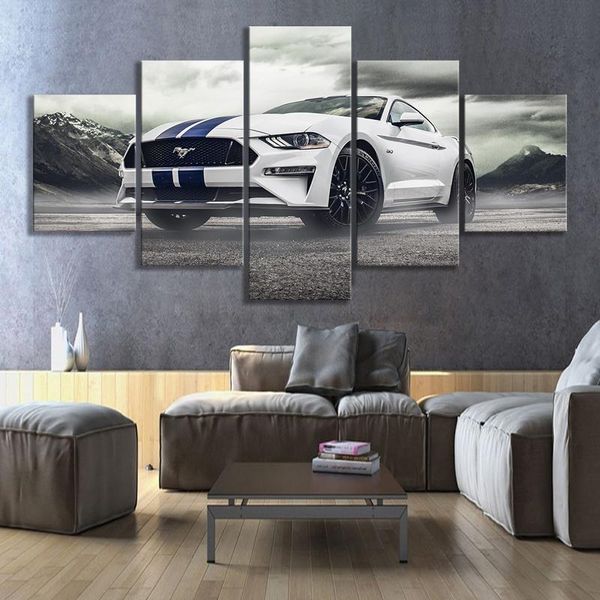 5 piece hd luxury car paintings ford mustang sports car poster art wall decor paintings boys bedroom decoration