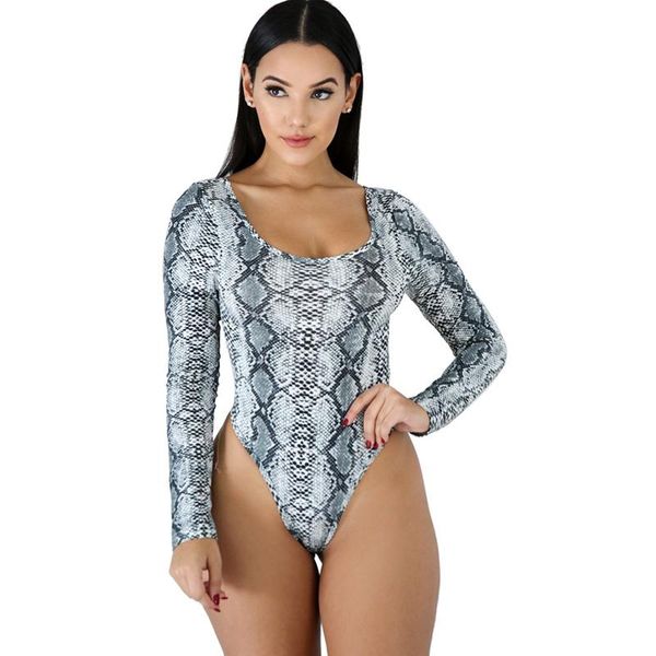 

bodysuit women long sleeve print snake skin casual playsuit o-neck low cut short jumpsuits romper one piece bodysuits, Black;white
