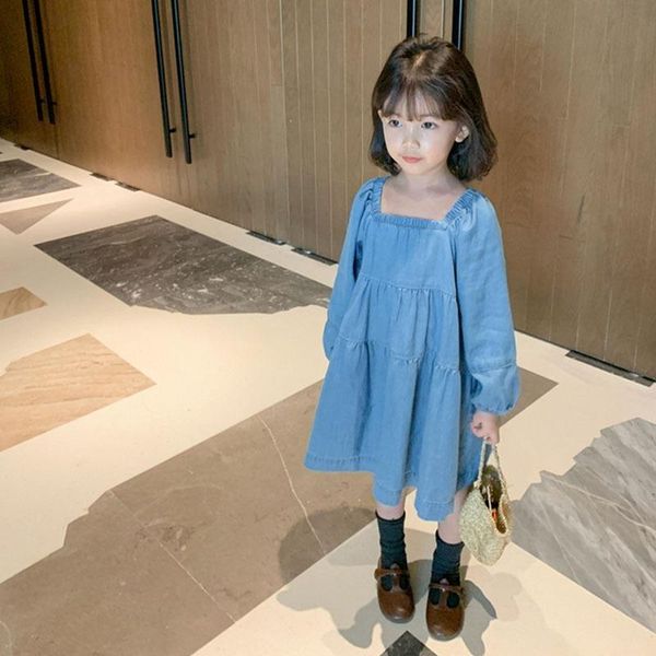 

girl's dresses 2021 spring arrival kids girls elegant denim dress children fashion cotton clothing solid, #9377, Red;yellow