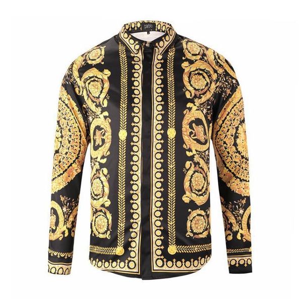 

men's fashion geometric pattern print long sleeve shirt, White;black