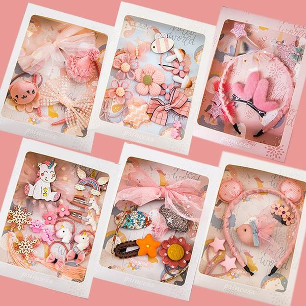 

earrings & necklace cartoon princess hair accessories girl children's headwear hairpin headband combination set gift box, Silver