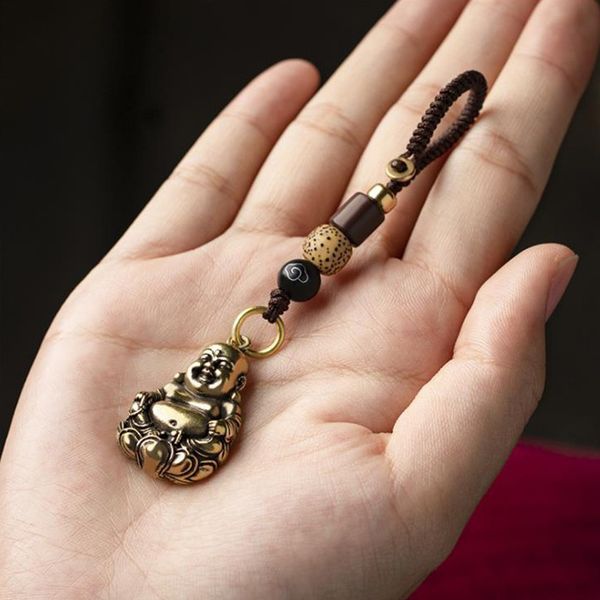 

Vintage Copper Laughing Maitreya Buddha Key Chain Lanyard Pendant Jewelry Accessory Metal Brass Car Keyring Lucky Rope Keychains
