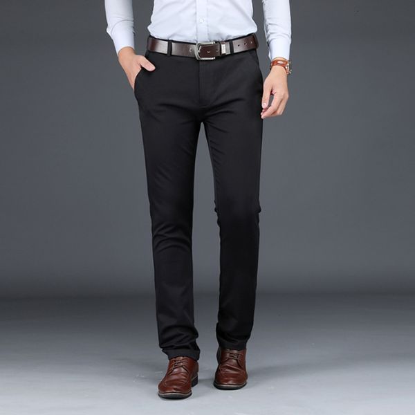 

2021 new business suit for men size 29-40 male formal stretch solid silk long baggy office trousers f5z0, Black