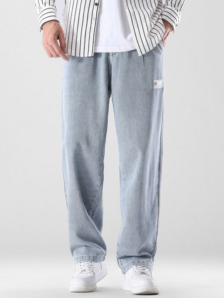 

men slant pocket patch detail jeans a3f5#, Blue