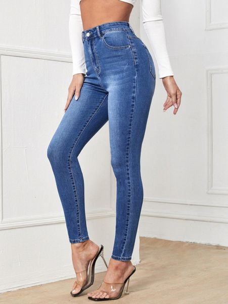 

high waisted zip up skinny jeans 93lq#, Blue