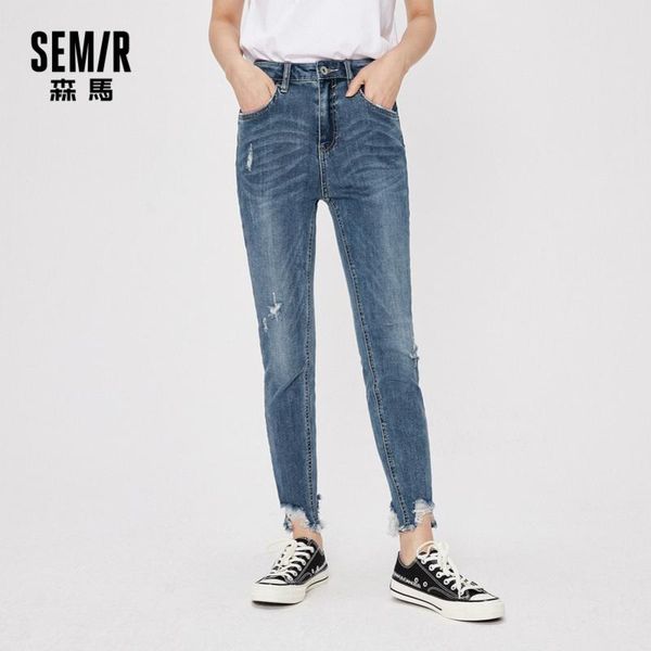 

women's jeans semir women spring 2021 slim pants korean version of cropped trendy wear ladies trousers, Blue