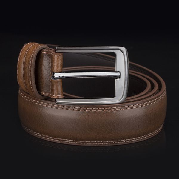 

live broadcast pure cow leather men's pin buckle belt business pants, Black;brown