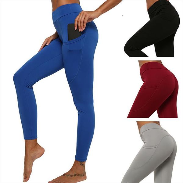 

fitness push up women leggings high waist side cell phone pocket seamless breathable, Black