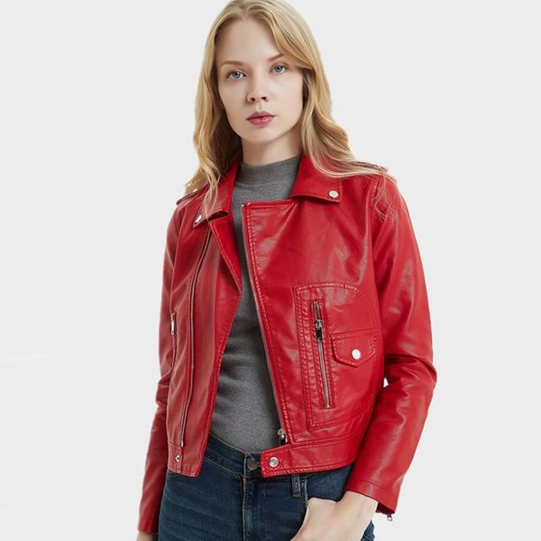 

red leather jacket women short 2019 new biker jacket korean short coat slim temperament punk casual black women1
