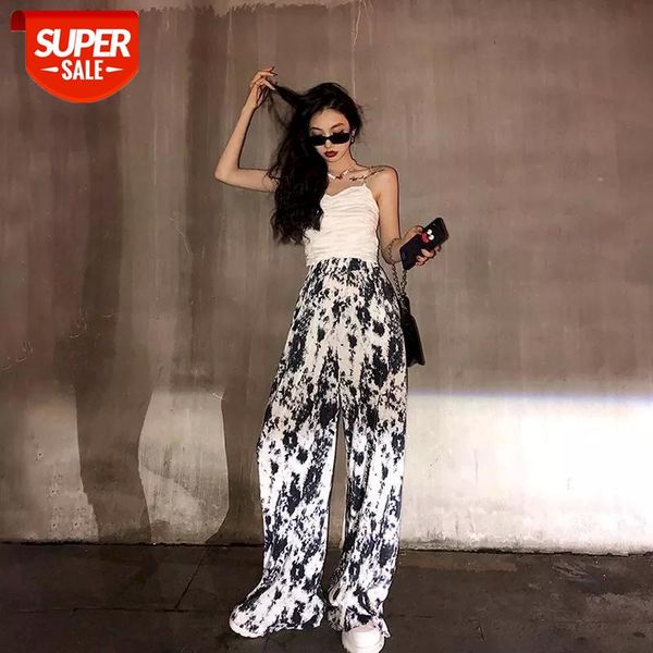

2020 new autumn wide-leg pants women high waist drape summer thin ink-dyed pleated toothpick pants loose and thin mopping trouse #522z, Black;white