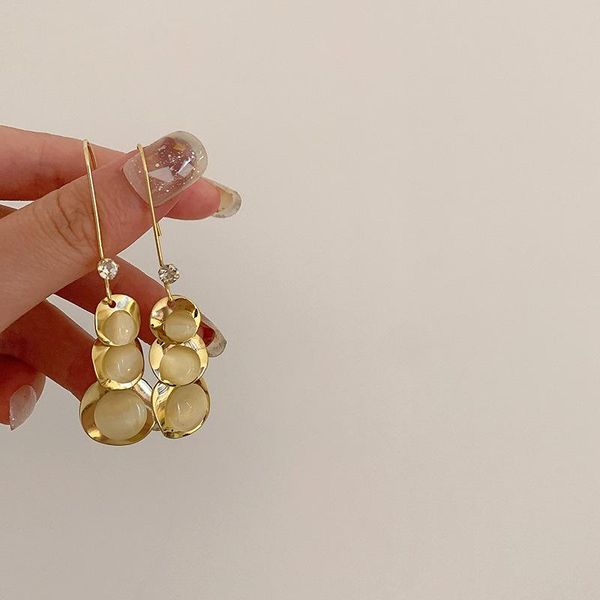 

dangle & chandelier origin summer korean fashion gold metallic round opals earring for women trendy tassel rhinestones hook jewelry, Silver