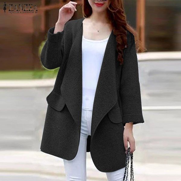 

zanzea spring women coat 2021 female long sleeve jackets outwear casual solid lapel collar loose pockets streetwear plus size, Black;brown