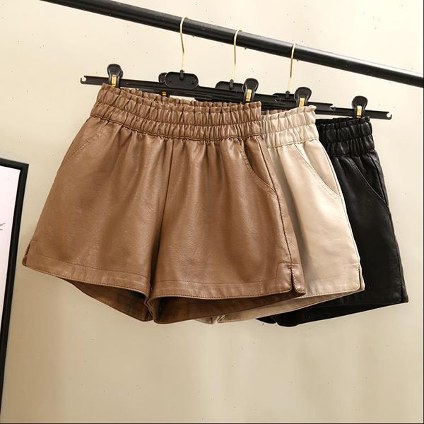 

faux leather shorts black pu leather wide leg shorts women high waist shorts for women autumn loose, White;black