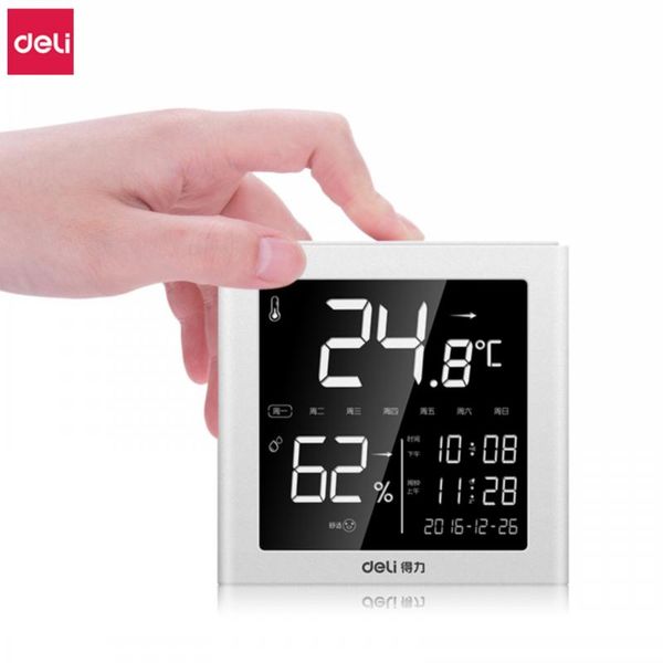 

smart home control deli electronic hygrothermograph lcd display mini high precision temperature and humidity meter backlight alarm clock