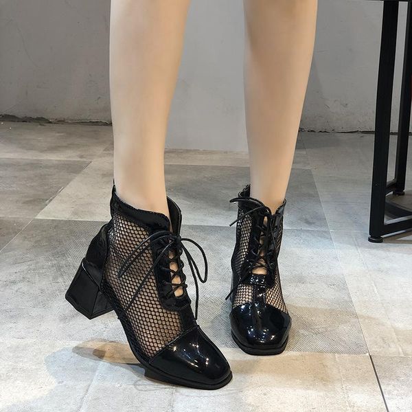 

boots cross strap summer mesh coarse and stylish sandals women, Black