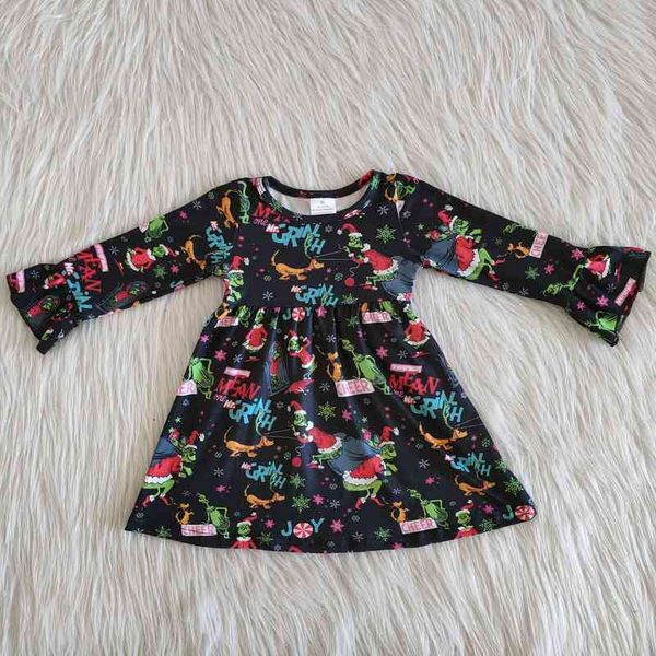 

cheer christmas girl cartoon dress ruffle long sleeve birthday gift party princess dress g1215, Red;yellow