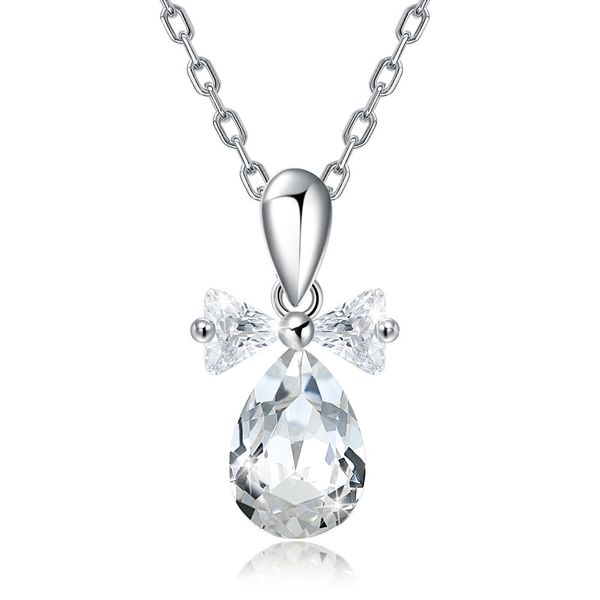

zemior s925 sterling silver for women bowknot water drop pendant necklace pure austria crystal bowknot fine jewelry