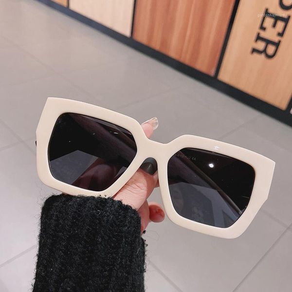 

so&ei retro oversized square sunglasses women fashion brand designer beige leopard eyewear shades uv400 men sun glasses, White;black