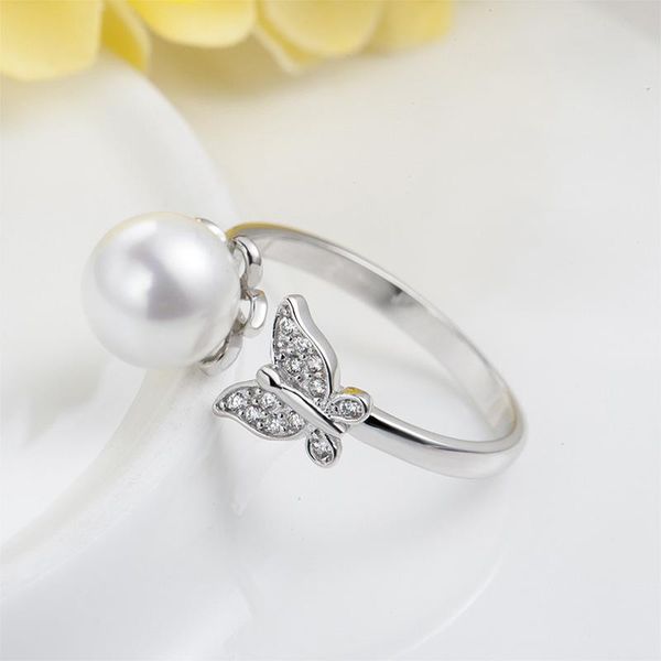 Rings de cluster Pearls Butterfly vintage 925 Sterling Silver Engagement Moda Ring Wedding Weddedwater Cubic Zirconia Jóias Mulheres