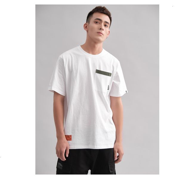 

2021 summer new japanese street style pocket pure cotton letter printed t-shirt men's round neck casual short sleeve mya1, White;black