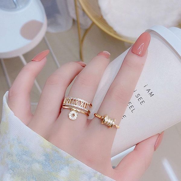 

cluster rings roman numerals personalized ring opening adjustable jewelry 14k real gold pendant romantic glamour temperament couple, Golden;silver